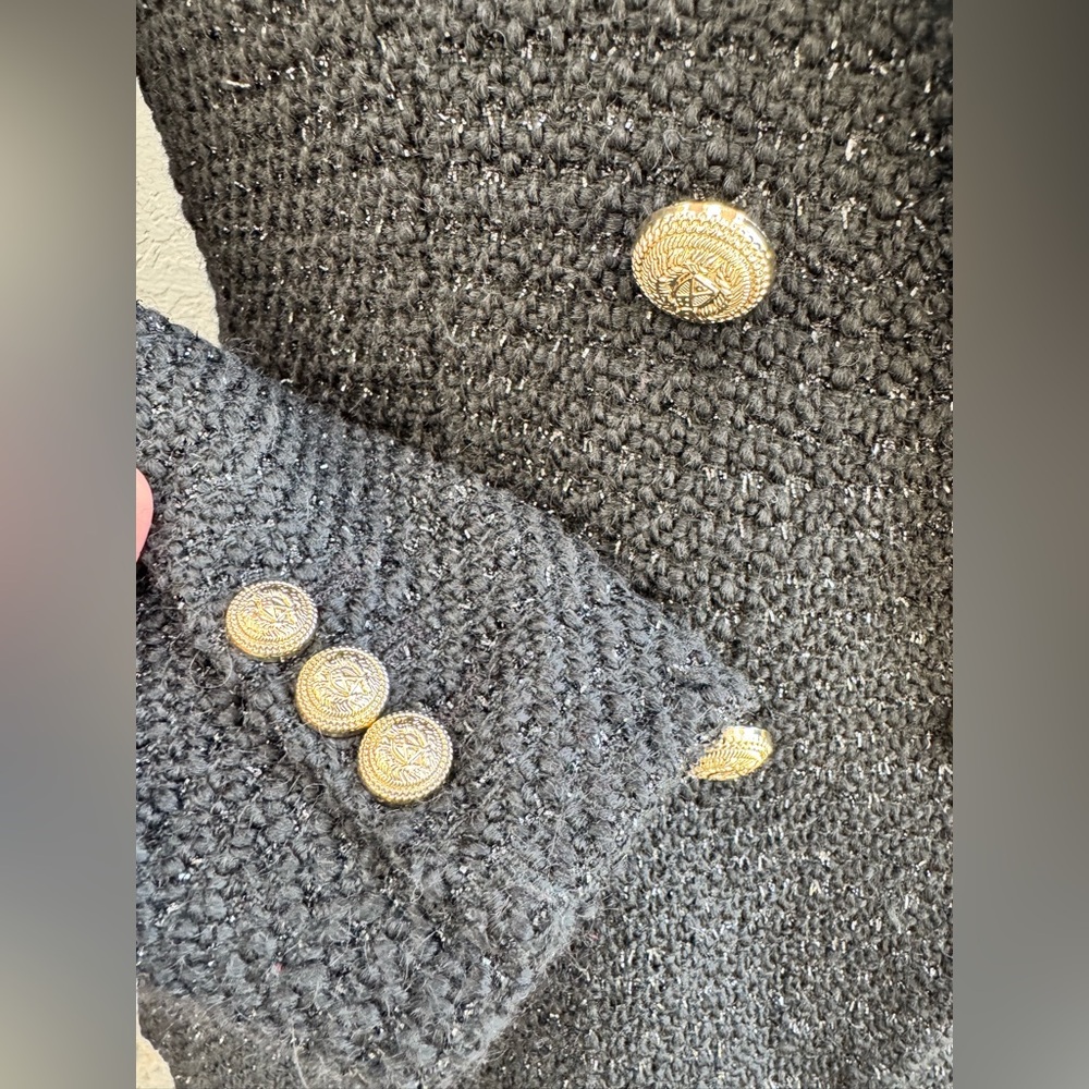 ZARA WOOL BLEND DOUBLE BREASTED TEXTURED WEAVE JACKET, Size L - Picture 8 of 10